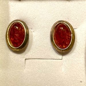 Amber and sterling silver earrings